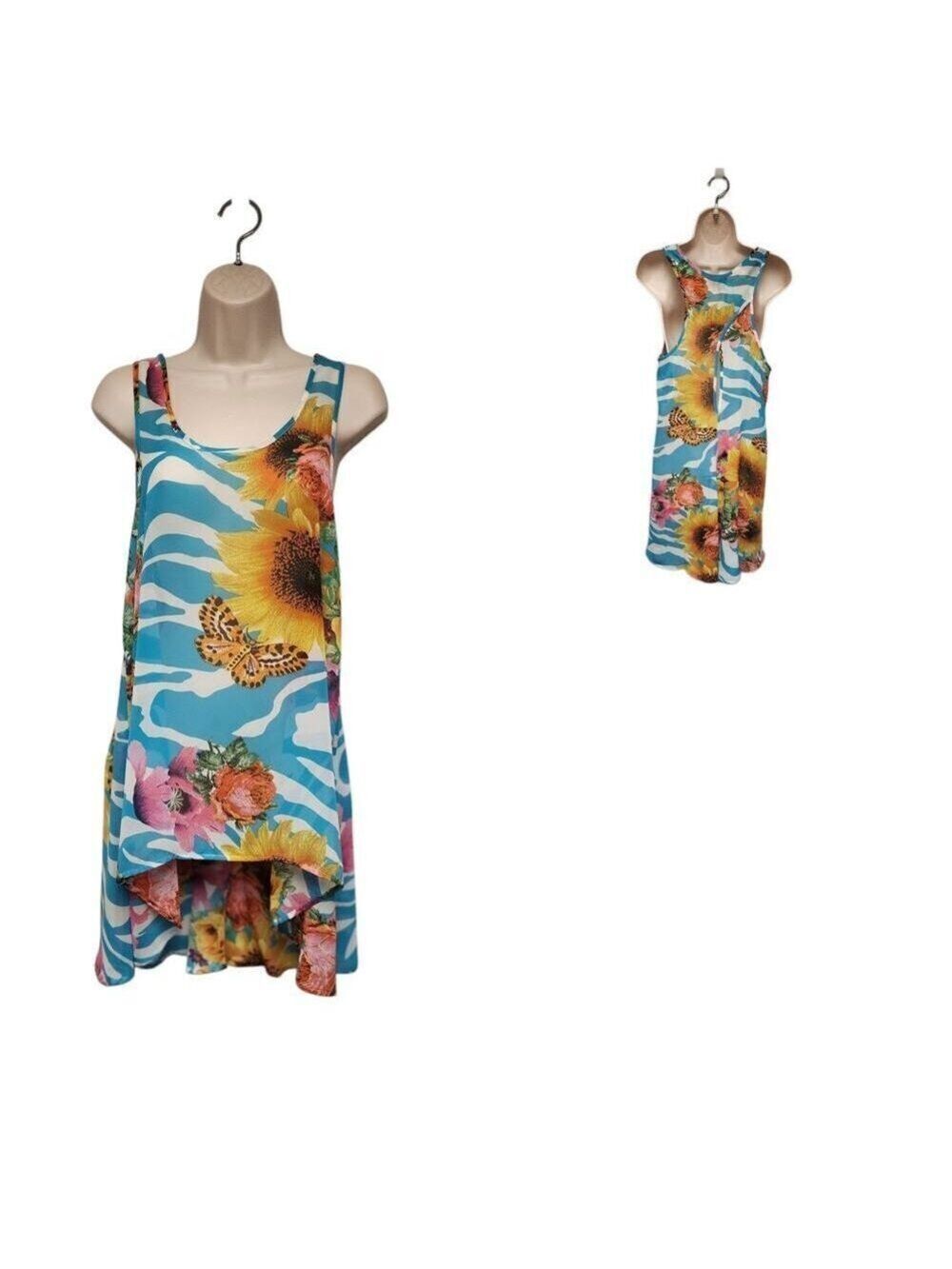 Kaktus Women's Round Neck Floral Print Sleeveless Sheer Lo-Hi Blouse Size XS
